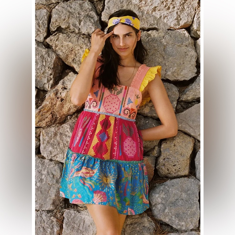 FARM RIO COLORBLOCKED MINI DRESS- SIZE EXTRA SMALL - NWT - ANTHROPOLOGIE